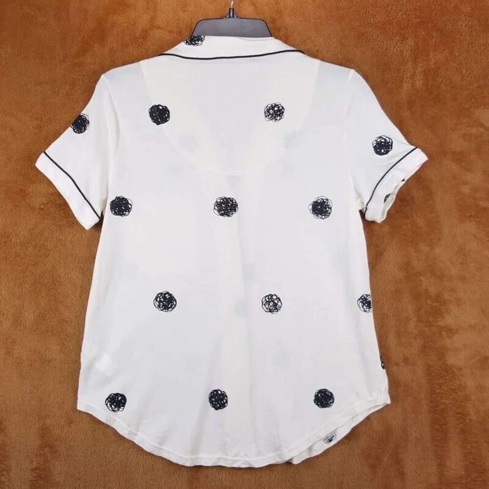 KATE SPADE Sleepwear Womens XS Ivory Button Up Collared Shirt Sleep Top Flower